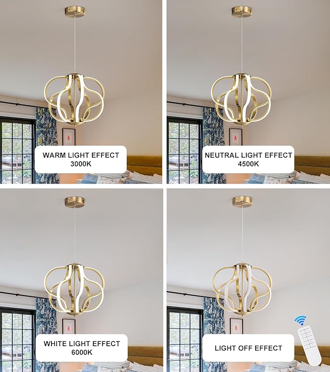 Modern Gold LED Chandelier with Remote Control, Dimmable LED Chandelier with 3 Color Temperature,8 Lights Hanging Pendant Lights for Dining Room Foyer Entryway Kitchen Living Room