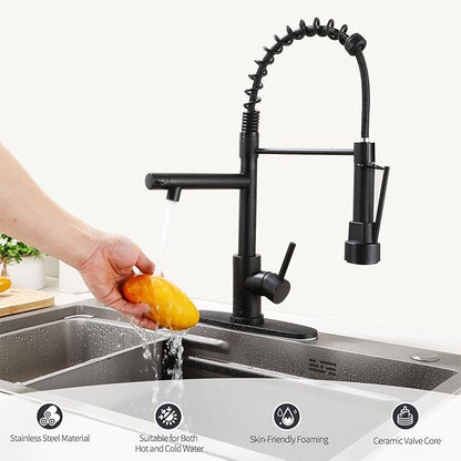 Wicbim Kitchen Sink Faucet with Pull Down Sprayer Contemporary Stainless Steel Single Handle Spring Kitchen Faucets Double-Headed with Deck Plate