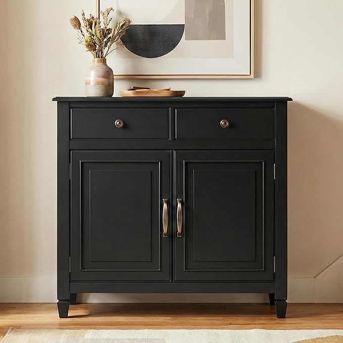 SIMPLIHOME Connaught SOLID WOOD 40 inch Wide Traditional Entryway Storage Cabinet in Black for the Living Room, Entryway and Family Room