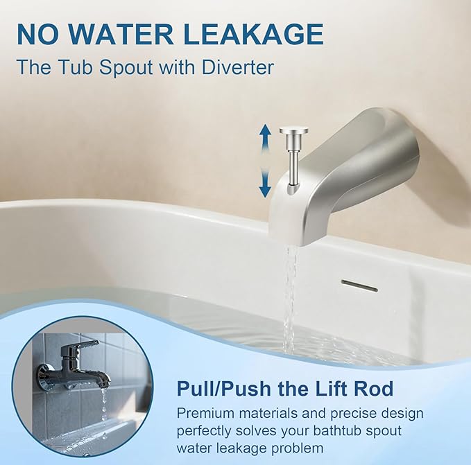 Universal Tub Spout for 1/2" Copper Pipe, 1/2" IPS and 3/4" IPS, Bathtub Faucet with Diverter and Adapter and Hex Wrench (Brushed Nickel)