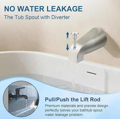 Universal Tub Spout for 1/2" Copper Pipe, 1/2" IPS and 3/4" IPS, Bathtub Faucet with Diverter and Adapter and Hex Wrench (Brushed Nickel)