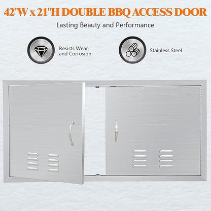 42" W x 21" H Stainless Steel Outdoor Kitchen Doors - Flush Mount, Waterproof, Corrosion-Resistant BBQ Island Cabinet Door for Indoor/Outdoor Use,Include Vents