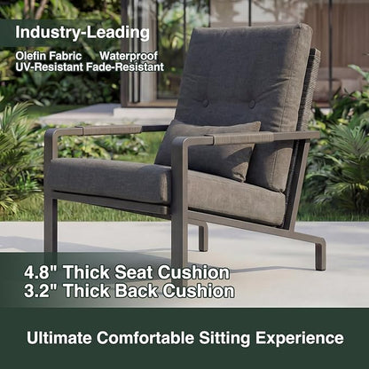 Patio Furniture Set, 2-Piece Aluminum Outdoor Single Chairs with Washable High-Resiliency Sponge Cushions, Upgraded Gray