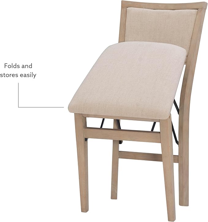 Linon Keira Natural Rustic Wooden Folding Chair with Beige Upholstered Seat and Back Set of 2
