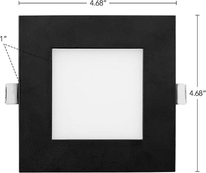 Maxxima 4 in. 2 Hour Fire Rated Ultra Thin Square Black LED Downlight, Slim Recessed Canless Light, IC Rated, 800 Lumens, 5 Color Temperature Selectable 2700K/3000K/3500K/4000K/5000K, Dimmable