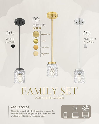 FEMILA Gold Pendant Light, 4" Pendant Light Fixtures, Kitchen Island Lighting, Hammered Glass, E26 Base, 4FY86MIL BG
