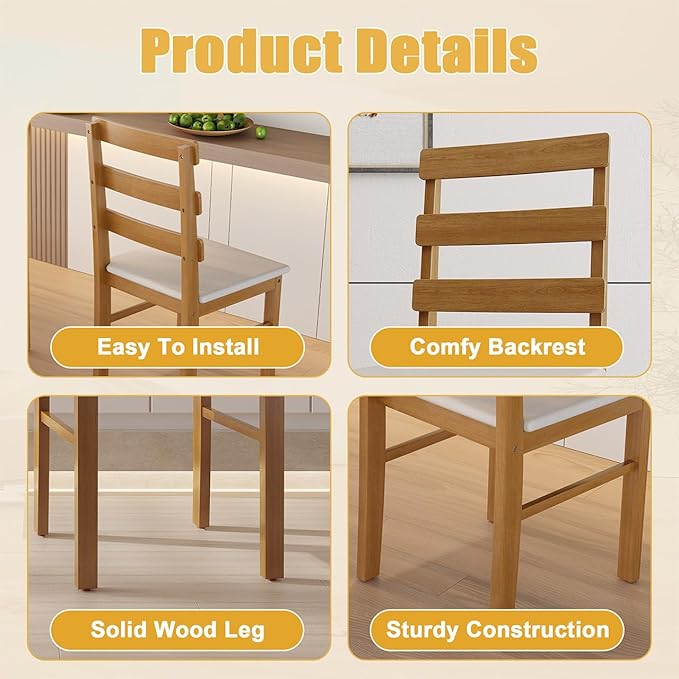 Majnesvon Dining Room Chairs Set of 2, Farmhouse Kitchen Table Set with Chairs, Wood Dining Table Chair for Kitchen, Restaurant, Apartment (Brown 2 Chair)