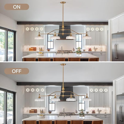 HDDFL Chandeliers Light Pendant Light Fixture Vintage Pendant Lighting Fixtures 4 Lights Chandelier Matte Brass Hanging Light Kitchen Glass Pendant Lights for Island Dining Room Living Room