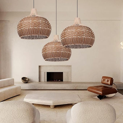 Arturesthome 19.68" Wicker Chandelier Coffee,Boho Basket Rattan Pendant Lighting Fixtures,Large Natural Woven Hanging Ceiling Lights Lamp Shade for Kitchen Island