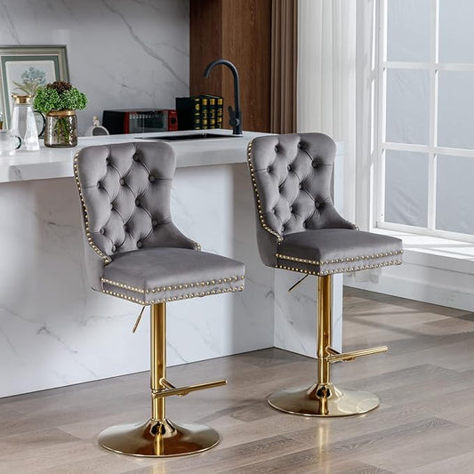 Modern Dining Chair Mid-Century Kitchen Table and Chairs with Sturdy Stable Base, Easy Assembly Luxury Furniture for Dining Room, Home Pub and Kitchen Island,Gray-Foam-2pc-2