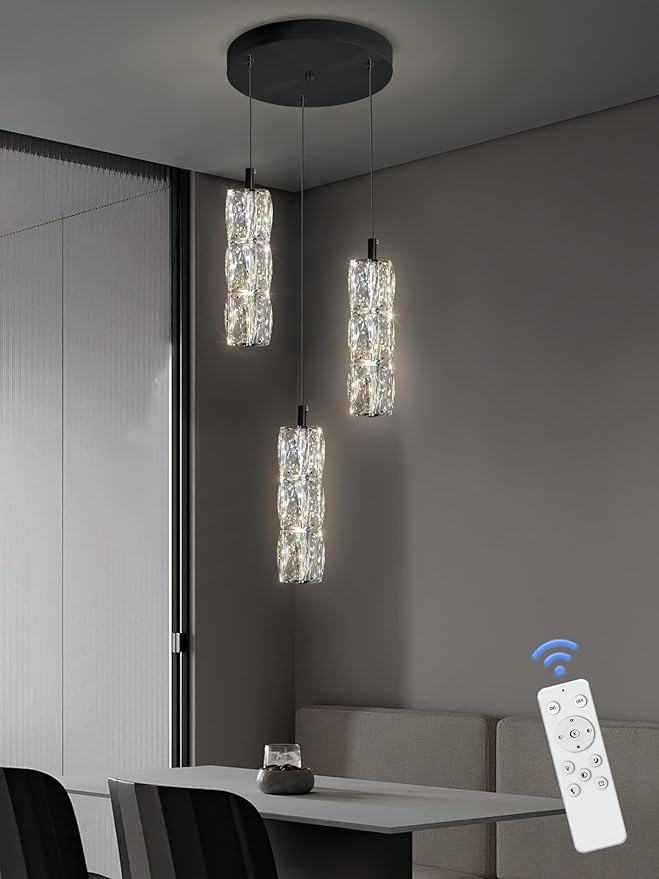 ykolupty Pendant Lights Kitchen Island 3-Lights Pendant Chandelier for Dining Room Hallway Stairwell,LED Dimmable 2700K-6000K