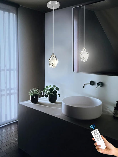 Chrome Crystal Pendant Lights Kitchen Island, Bedroom Bedside Hanging Crystal Ceiling Light, Dimmable 3000k-6000k 1-Light Independent