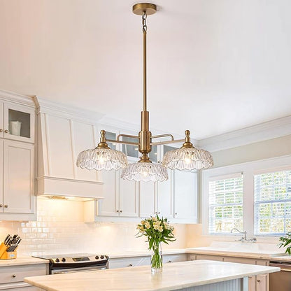 HDDFL Chandelier Pendant Lights Fixture Vintage Pendant Lighting Fixtures 3 Lights Chandelier E26 Base Brass Kitchen Glass Hanging Lamp for Island Dining Room Living Room
