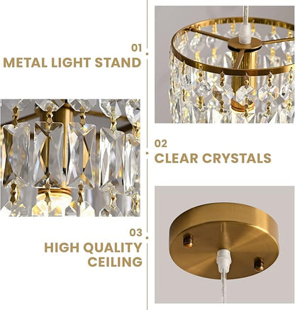 Modern Crystal Pendant Light for Kitchen Island Height Adjustable Gold Chandeliers Light Fixture Hanging Ceiling Lights for Hallway Dining Room Bedroom Living Room (2-Pack)