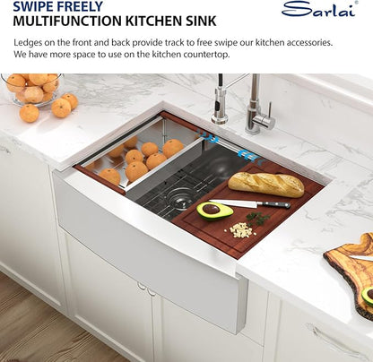 Sarlai 30 Stainless Farmhouse Sink Double Bowl - 30x22 Inch Kitchen Sink Apron Front Ledge Workstation Double Bowl 60/40 16 Gauge Stainless Steel Low Divide Farmer Kitchen Sink Basin
