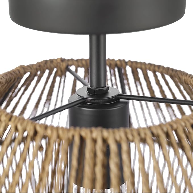 GLOBE Electric 65891 1-Light Flush Mount Ceiling Light, Matte Black, Natural Twine Shade