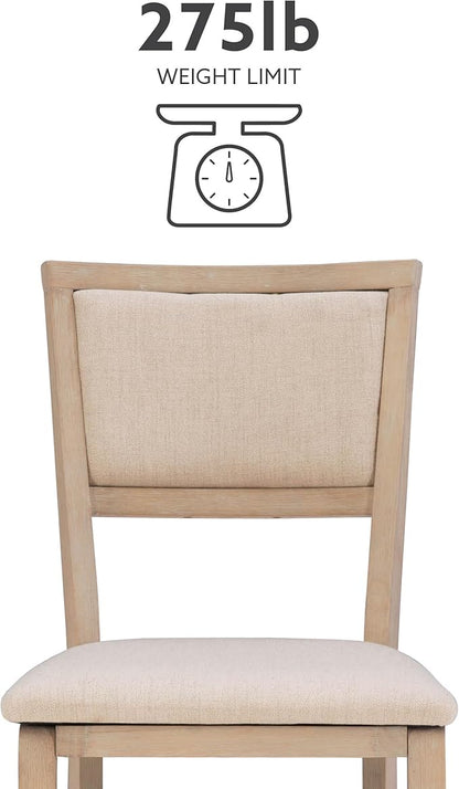 Linon Keira Natural Rustic Wooden Folding Chair with Beige Upholstered Seat and Back Set of 2