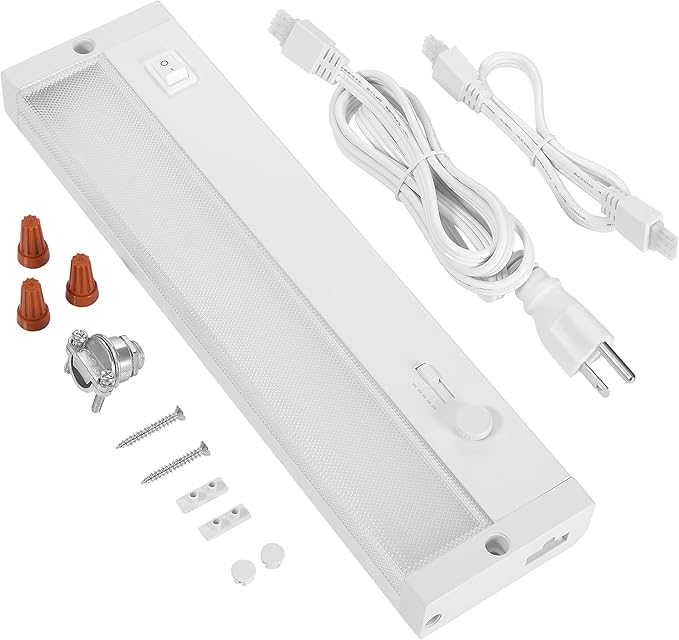 Maxxima 12 in. LED Under Cabinet Lighting, Dimmable, Linkable, Hardwired or Plug & Play, 500 Lumens, 5 CCT 2700K/3000K/3500K/4000K/5000K, Kitchen Install, On/Off Switch, White