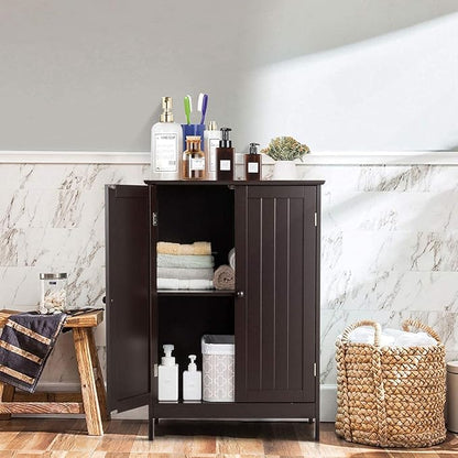 LDAILY LUARANE Bathroom Floor Cabinet, Wooden Floor Storage Cabinet with Double Doors, Simple Double Storage Cabinet, Suitable for Kitchen, Bathroom, 23.5 x 14 x 34 inches (Brown)