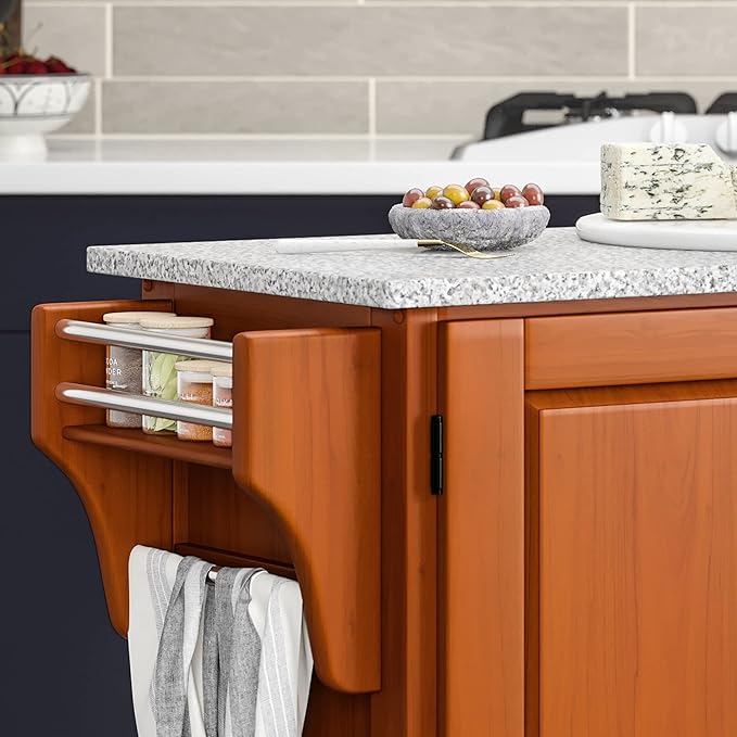 Home Styles Large Mobile Create-a-Cart Warm Oak Finish Two Door Cabinet Kitchen Cart with Salt and Pepper Granite Top, Adjustable Shelving, Four Large Utility Drawers