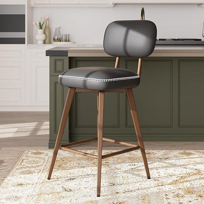 MALOL 26“ Swivel Bar Stools Set of 4, Mid Century PU Leather Counter Height Bar Chairs with Low Back and Metal Legs, Modern Bar Stool Chair for Kitchen Island, Black