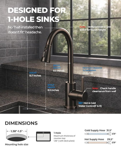 WEWE Kitchen Faucets with Pull Down Sprayer, Stainless Steel Single Handle 1 Hole for Family Kitchen Commercial Camper Laundry Rv Bar, Oil Rubbed Bronze