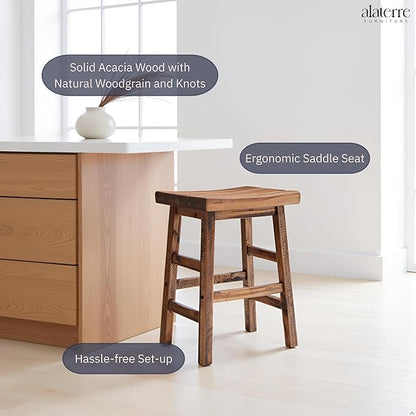 Alaterre Furniture Durango 26-Inch Tall Industrial Wood Counter-Height Stool Bar Stool, Kitchen, Seating, Vintage-Style Saddle Seat, Comfort, Rustic Industrial, Light or Dark Tone Lacquer Finish