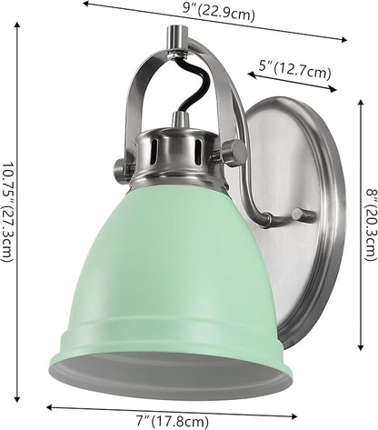 JONATHAN Y 7" Mint Green/Nickel 1-Light LED Vanity Light, Adjustable Wall Sconce for Bathroom Mirror, Farmhouse Bohemian Kitchen Light, Iron Black Bell Shade (JYL1114C)