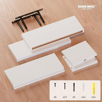 RICHER HOUSE White Floating Shelves Set of 3, Modern Bathroom Shelves Wall Mounted Shelves for Wall Decor, Over Toilet White Wall Shelves for Bathroom Bedroom, Living Room, Kitchen
