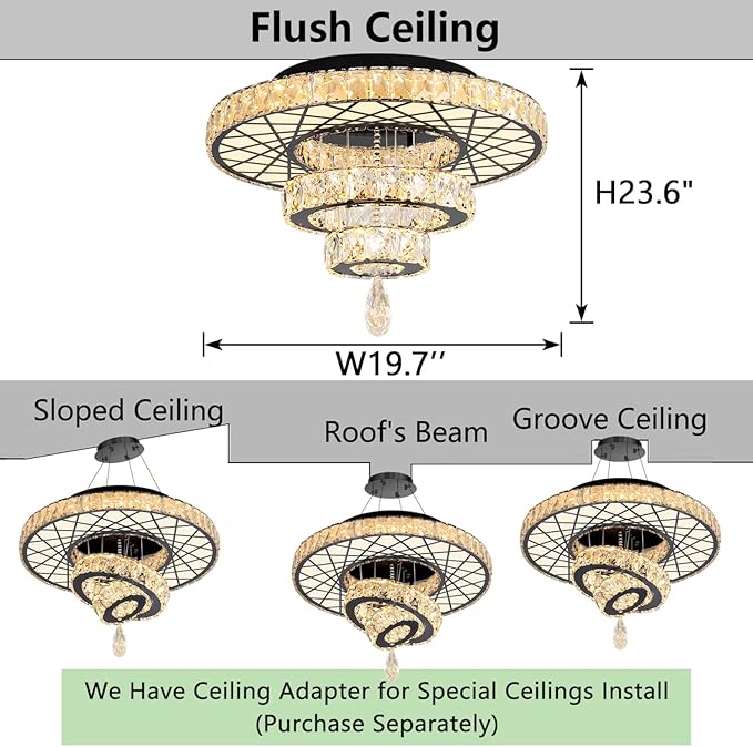 HAIXIANG LED Chandelier Modern Ceiling Dimmable Light Fixture Crystal Chandelier for Bedroom Dining Room Black