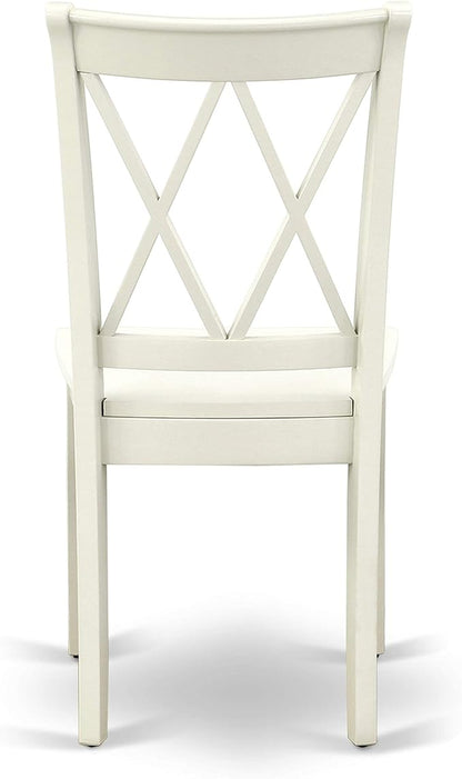 East West Furniture CACL5-LWH-W 5 Piece Kitchen Table Set for 4 Includes a Rectangle Dining Room Table and 4 Solid Wood Seat Chairs, 36x60 Inch, Linen White