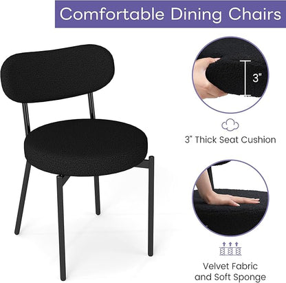 Murago Dining Chairs Set of 2 pcs, Boucle Comfortable Upholstered Seat Fabric with Curved Backrest, Mid Century Modern Contemporary Scandinavian Designer Chairs Ideal for Dining Room, Kitchen, Black