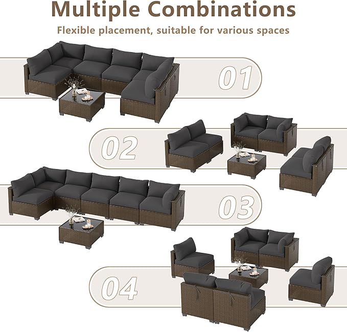 LOUVIXA 7 Piece Outdoor Patio Furniture Set, Outdoor Sectional Sofa, Wicker Rattan Patio Furniture, Patio Conversation Set with Coffee Table & Cushions