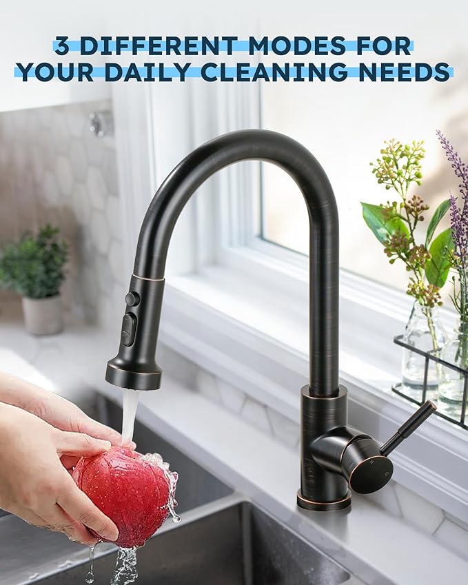 Stainless Steel Kitchen Faucet Head: ARCORA 3-Function Kitchen Faucet Head Replacement with 13 Adapters - Oil Rubbed Bronze Pull Down Spray Head Compatible with Moen, Delta, American Standard Faucets