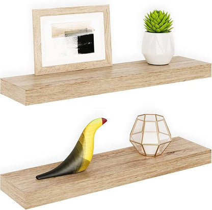 Ballucci Floating Shelves, 24" Wood Wall Shelf Set of 2, Invisible Brackets Floating Shelf Bathroom Wall Decor, Living Room, Bedroom, Kitchen, Nursery, 6" Deep, Natural Oak