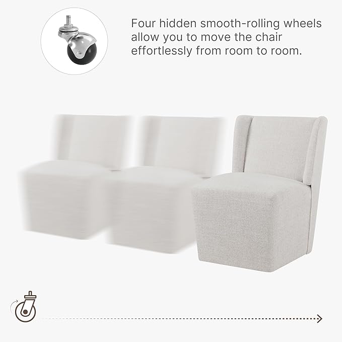 KISLOT Upholstered Dining Chairs Set of 1 with Casters, Wingback Modern Side Armless Deskchair with Rollers for Diningroom Bedroom Livingroom Reading Room, Linen Fabric