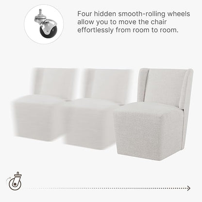 KISLOT Upholstered Dining Chairs Set of 1 with Casters, Wingback Modern Side Armless Deskchair with Rollers for Diningroom Bedroom Livingroom Reading Room, Linen Fabric
