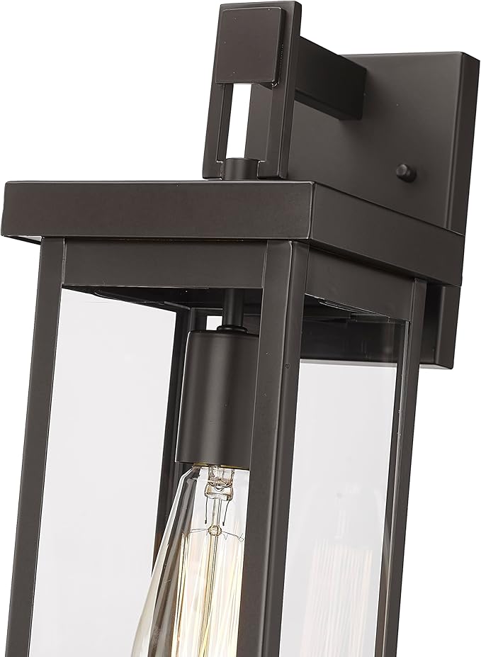ML Lighting | Barkeley Collection | 42601-PBZ | 16" Modern One Bulb Outdoor Steel Small Wall Sconce | Anti-Rust Powder Coat Bronze with Clear Glass Shade | Exterior Ambient Light for Safety