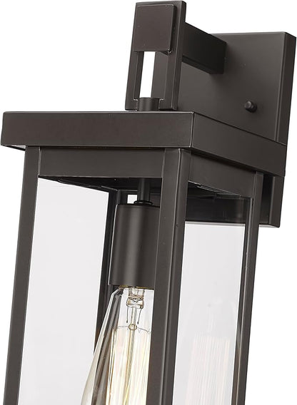 ML Lighting | Barkeley Collection | 42601-PBZ | 16" Modern One Bulb Outdoor Steel Small Wall Sconce | Anti-Rust Powder Coat Bronze with Clear Glass Shade | Exterior Ambient Light for Safety