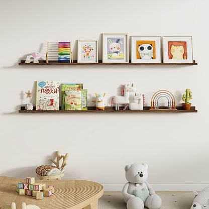 Dreamland Picture Ledge Shelf for Wall, Floating Shelves Set of 2,72 inch Long Floating Shelves with Lip for Living Room,Bedroom,Bathroom,Kitchen,Walnut
