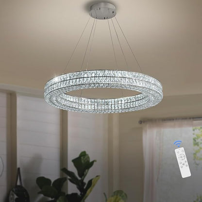 Modern Luxury Crystal Chandelier for Dining Room 32" LED Ring Pendant Light Adjustable Dimmable 2700k-6000k