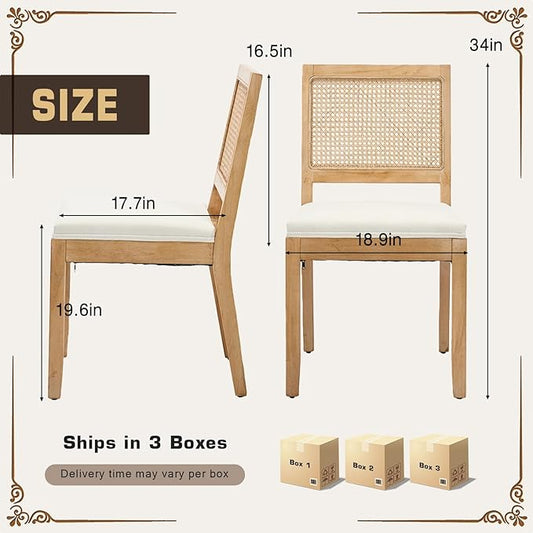 SoarFlash French Dining Chairs Set of 6, Vintage Louis Dining Chairs with Rattan Backrest, Wooden Framehouse Chairs for Living Room, Kitchen, Restaurant, Beige