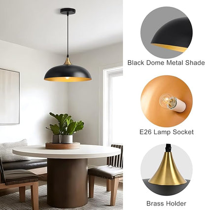 13.8" Large Pendant Light Fixtures, Dome Black and Gold Pendant Lights,Adjustable Pendant Lamps for Dining Room,Kitchen Island