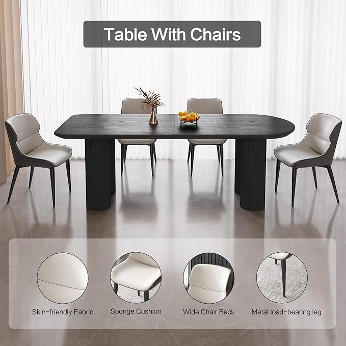 Dining Table Set for 6, Modern Kitchen Table with 6 Chairs, Dining Room Table Set for Kitchen,Dining Room,Home & Office (70.86" Black Table with 6 Chairs)