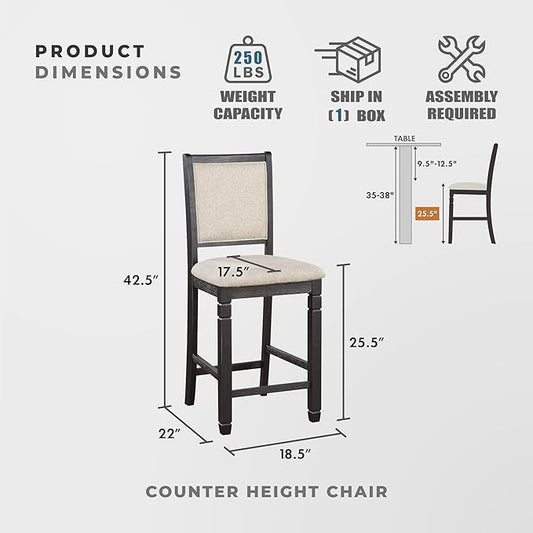 Lexicon Braun Wood Dining Room Counter Height Stool Set of 2, Farmhouse Dining Chairs Set of 2, Traditional Armless Kitchen Chair, Solid Wood Frame, Padded, Easy Assembly - Black