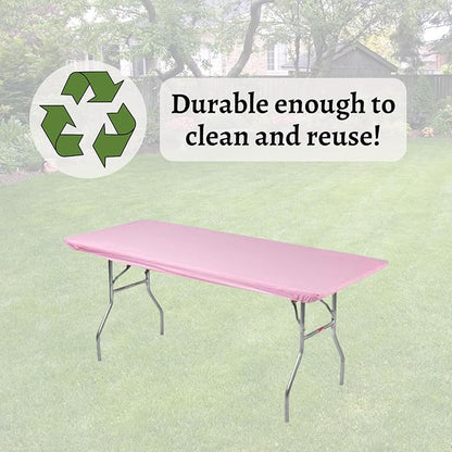 Kwik-Covers 6' Rectangle Plastic Table Covers 30" x 72", Bundle of 5 (Pink)