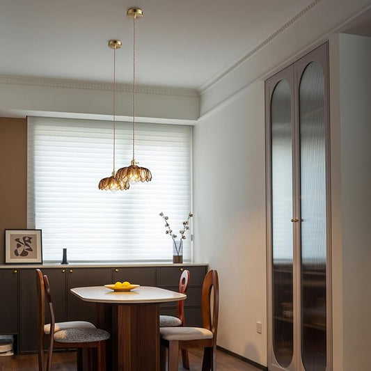 XZHGCEE Pendant Lights Kitchen Island: Amber Glass Hanging Light Fixture with Rotating Switch, E26 Base - Modern Lighting for Dining Room, Bedroom & Living Room
