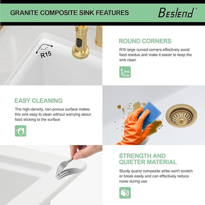 18 Inch White Undermount Sink - Beslend 18x18 White Kitchen Sink Granite Composite Bar Sink Undermount Square Sinks With Cover Small Prep Bar Workstation Sink Single Bowl Under Counter