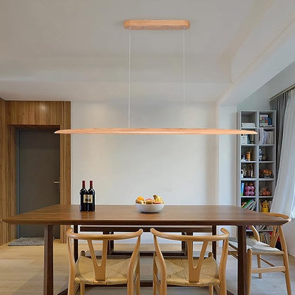 YISDESIGN 51" 36W Wood LED Linear Pendant Light Fixture Led Dining Room Light Dimmable Hanging Light Fixture for Dining Room Kitchen Island Pool Table Lights Natural Ash