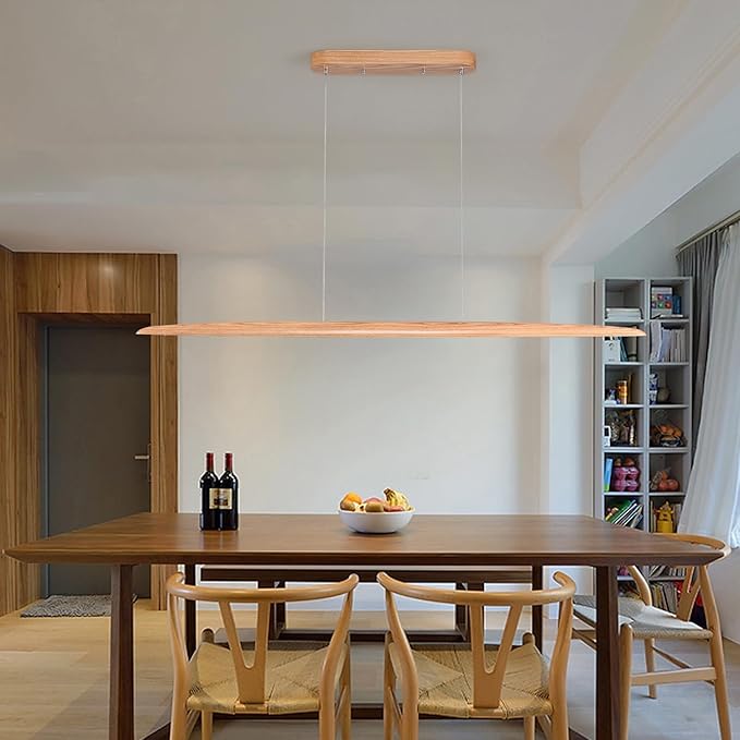 YISDESIGN 71" 40W Wood LED Linear Pendant Light Fixture Led Dining Room Light Dimmable Hanging Light Fixture for Dining Room Kitchen Island Pool Table Lights Natural Ash